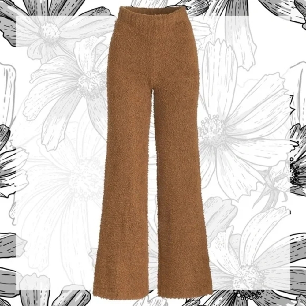 Skims Cozy Knit Wide Leg Lounge Pants In Camel Size S/M